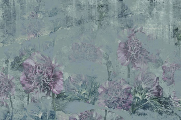Papier peint  Fleurs de pivoine sur fond gris