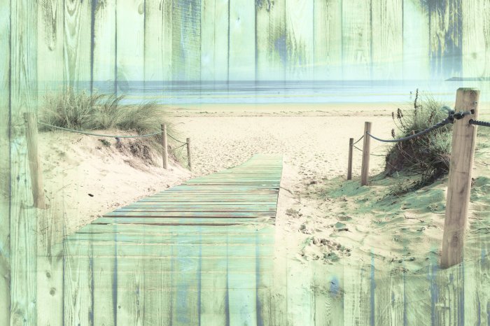 Papier peint  Plage avec une jetée en imitation de planches en bois