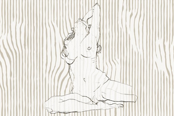 Papier peint  Portrait sensuel d'une femme sur fond à rayures