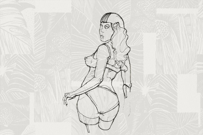 Papier peint  Femme attirante sur un fond végétal