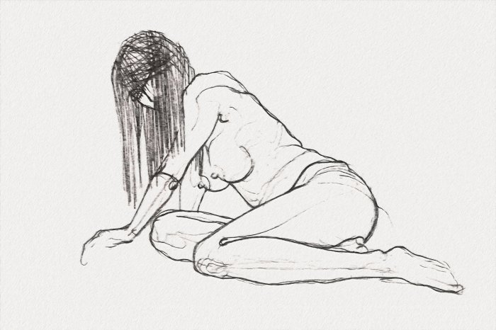 Papier peint  Croquis élégant d'une silhouette féminine sur fond blanc