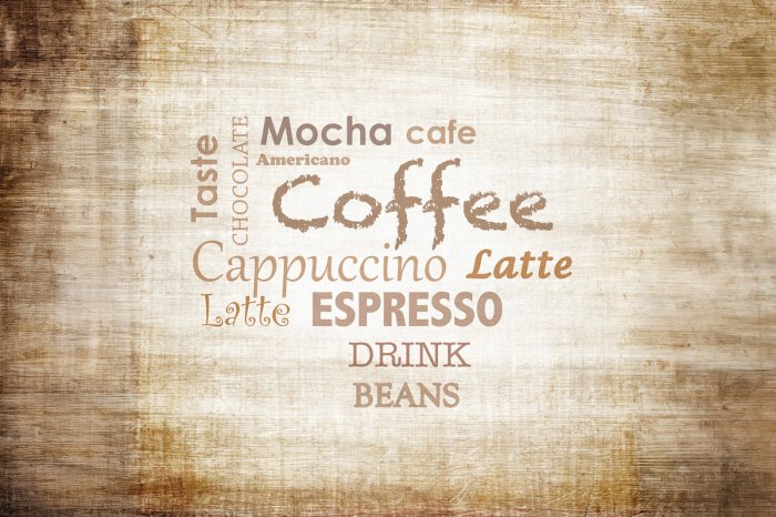 Papier peint  Inscrits des types de café sur bois