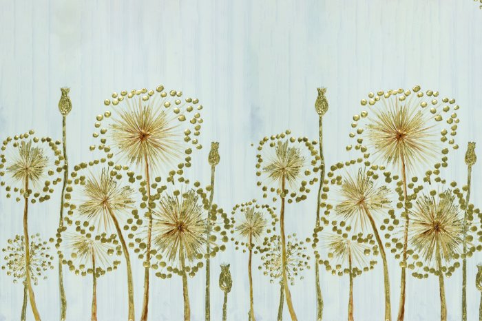 Papier peint  Fleurs dorées peintes sur fond gris