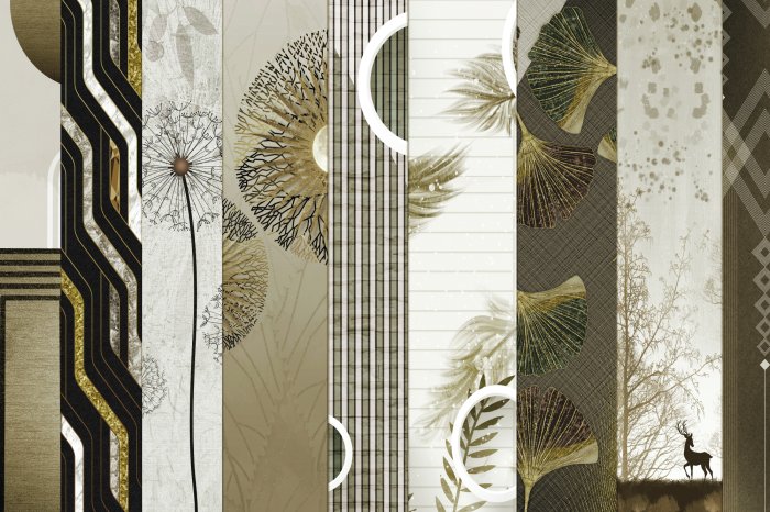 Papier peint  Pissenlits et feuilles sur textures