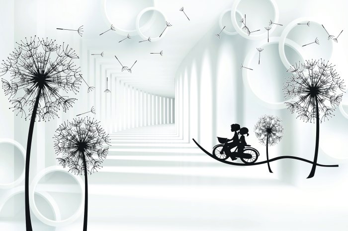 Papier peint  Pissenlits noirs dans l'espace 3D