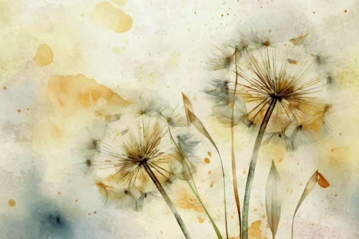 Papier peint  Pissenlits en aquarelle délicate
