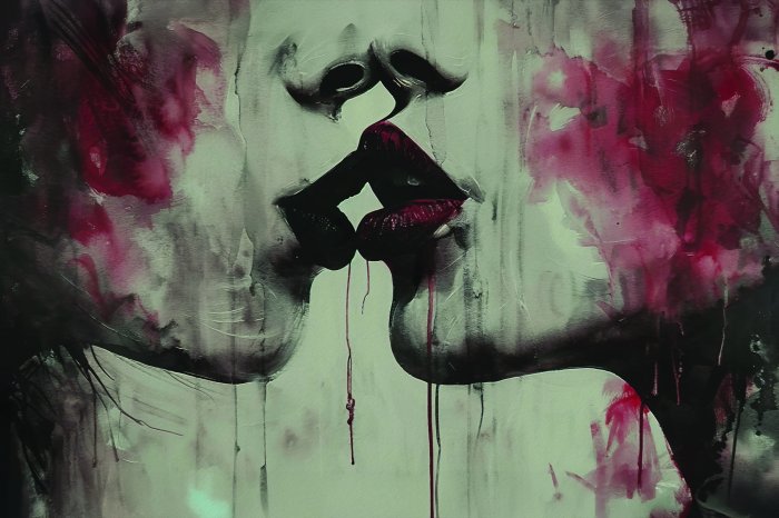 Papier peint  Baiser de femmes aux lèvres rouges