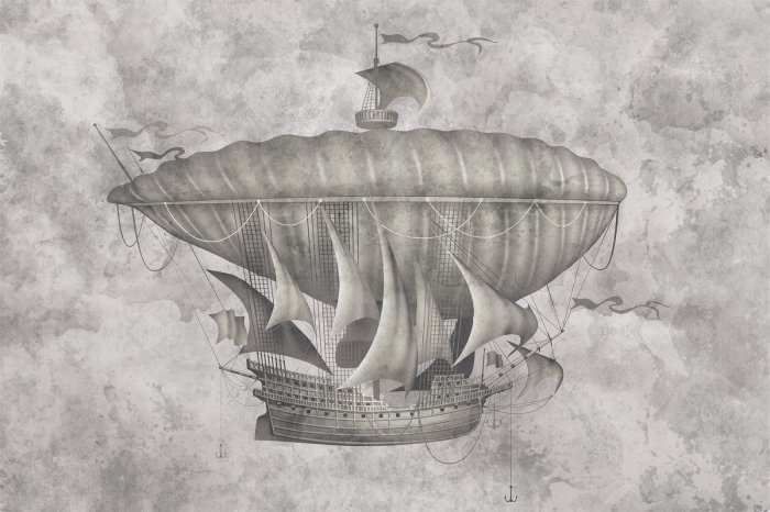 Papier peint  Bateau volant de style vintage