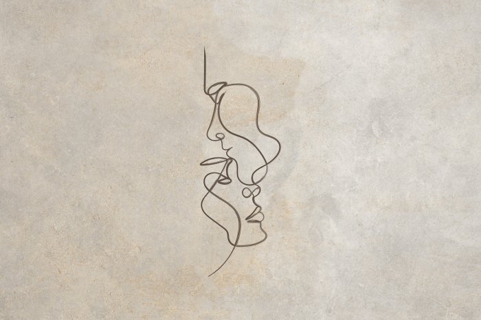 Papier peint  Visage d'une femme et d'un homme sur fond beige