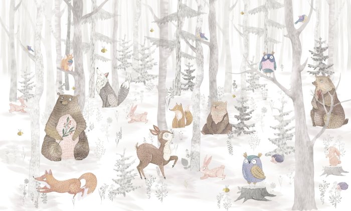 Papier peint  Paysage d'une forêt féérique avec des animaux