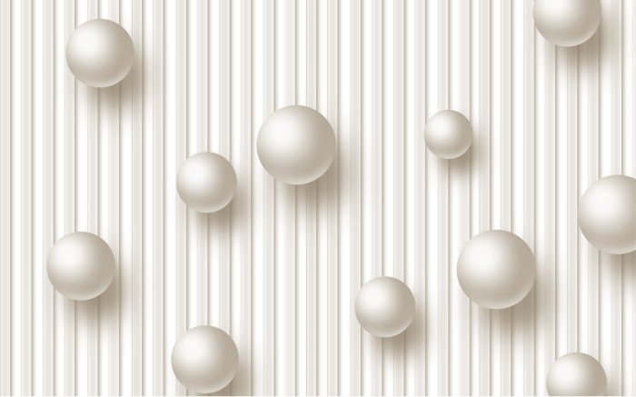 Papier peint  Sphères 3D crème sur fond rayé