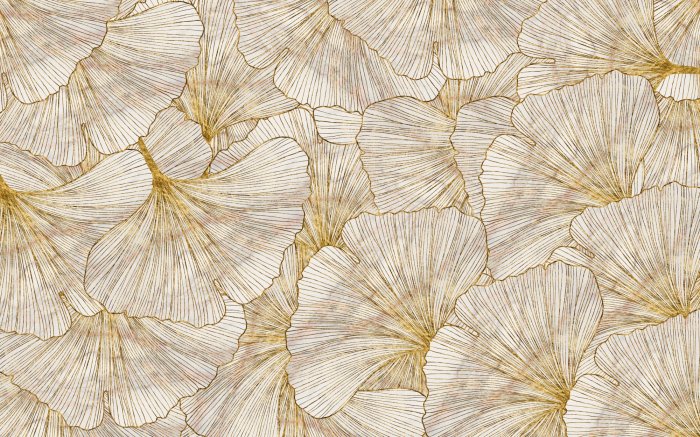 Papier peint  Dessin de feuilles de ginkgo dorées