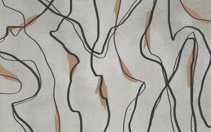 Papier peint  Lignes ondulées noires sur fond gris