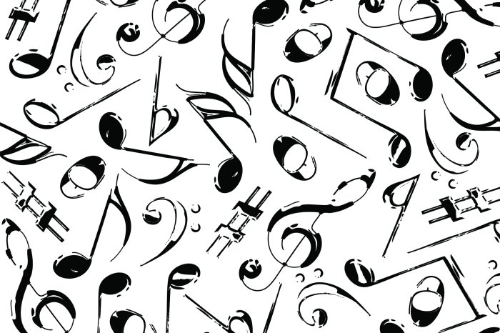 Papier peint  Notes de musique noires sur fond blanc