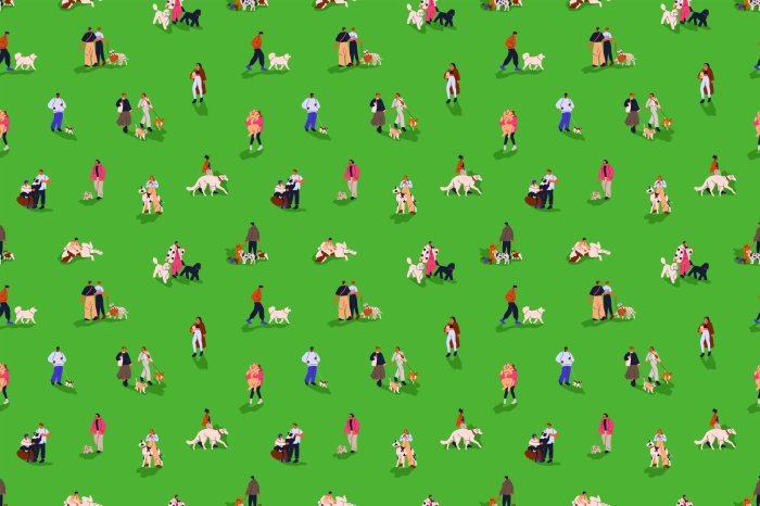 Papier peint  Femmes et hommes avec des chiens en promenade