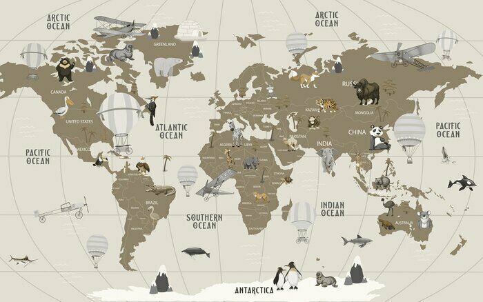 Papier peint  World map wallpaper design for kids room