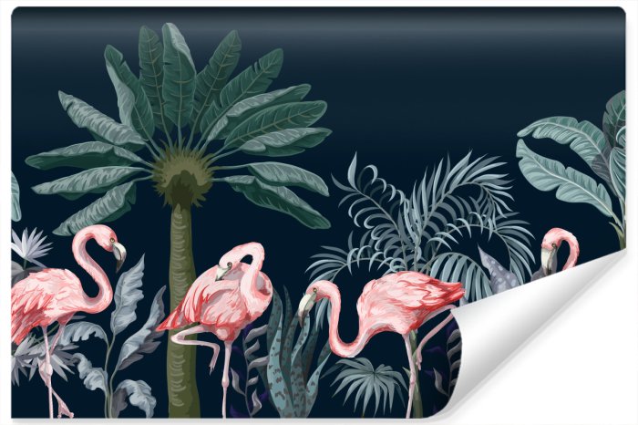 Papier peint  Flamants roses et plantes exotiques