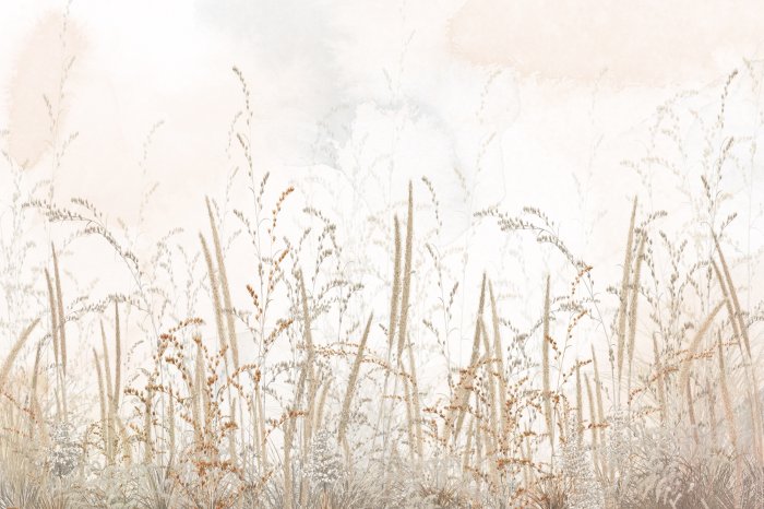Papier peint  Prairie sauvage avec des herbes sur fond beige