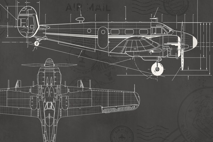 Papier peint  Croquis technique d’avion et dessin de construction