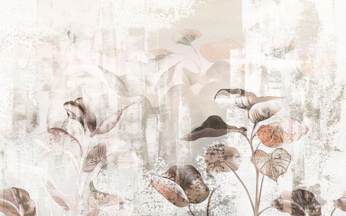 Papier peint  Aquarelle de feuilles sur un mur en béton