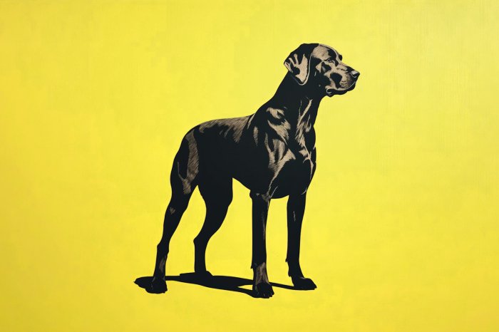 Papier peint  Illustration chien noir graphique animal sur fond jaune