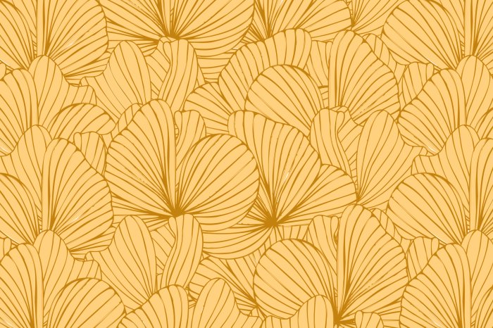 Papier peint  Croquis de feuilles sur fond jaune