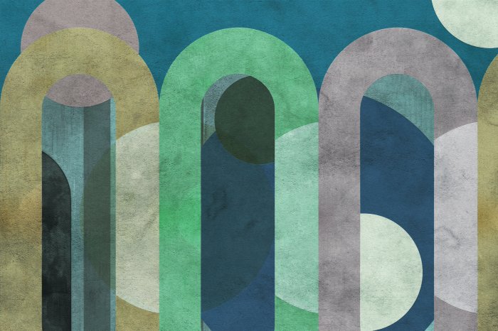 Papier peint  Arches et formes colorées en béton