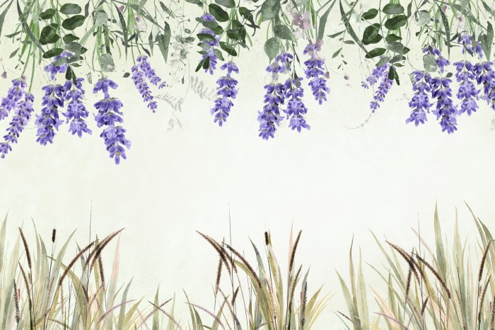 Papier peint  Fleurs de lavande suspendues avec des herbes