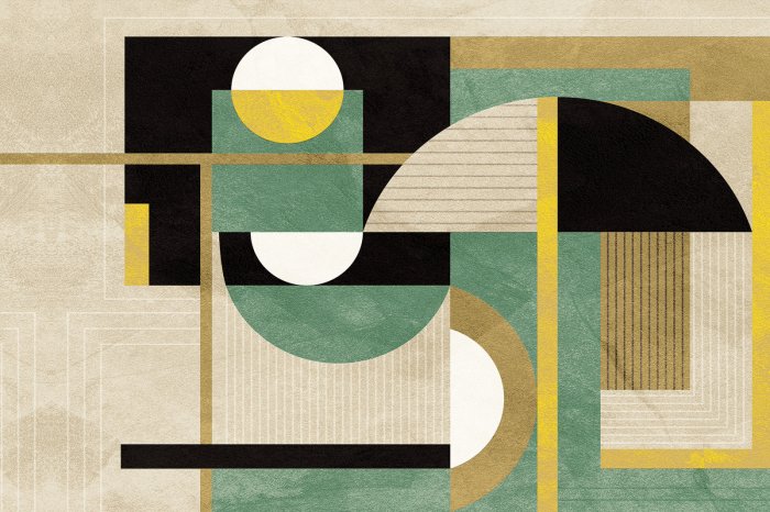 Papier peint  Formes géométriques avec ornement doré