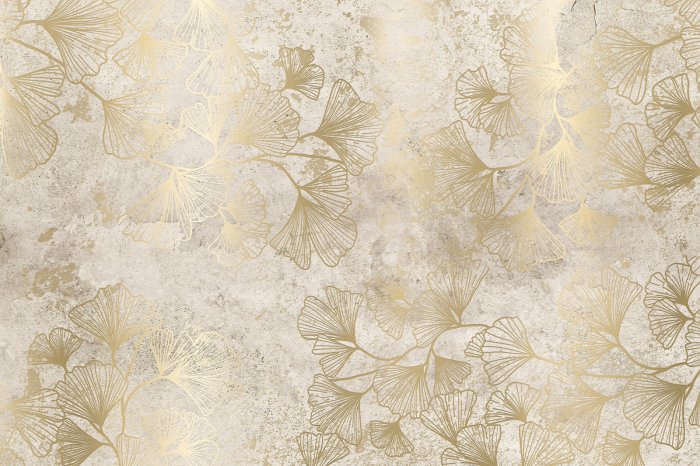 Papier peint  Feuilles de ginkgo avec décoration dorée