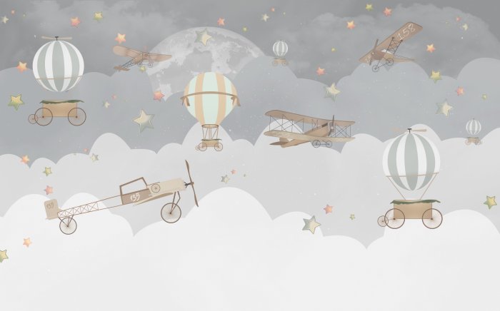 Papier peint  Avions et ballons dans les nuages