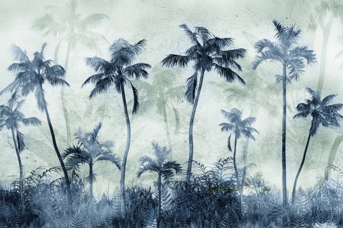 Papier peint  Jungle tropicale sur béton