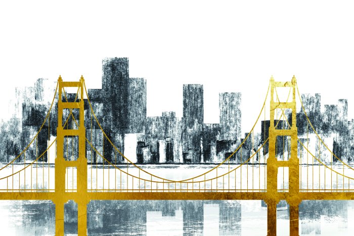 Papier peint  Ville abstraite avec un pont doré