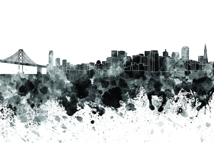 Papier peint  Aquarelle en noir et blanc d'une métropole avec un pont