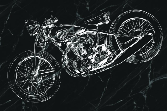 Papier peint  Moto dessinée en noir et blanc