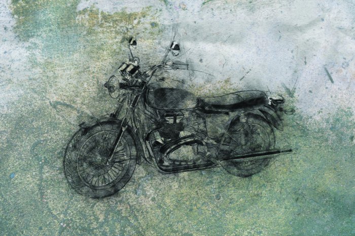 Papier peint  Croquis de moto sur fond de béton