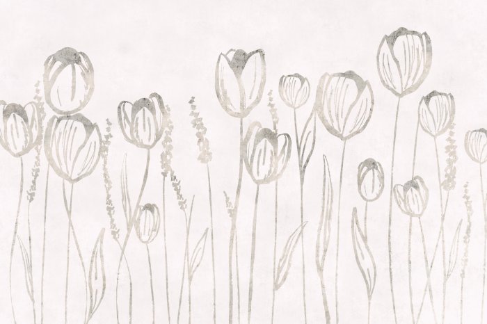 Papier peint  Abstraction d’une prairie beige avec des tulipes