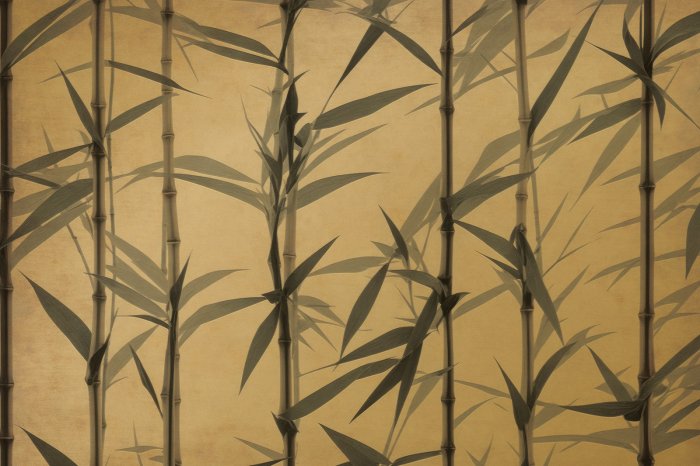 Papier peint  Pousses de bambou sur fond jaune