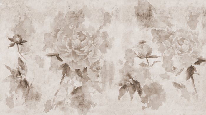 Papier peint  Fleurs monochromes sur béton en style grunge