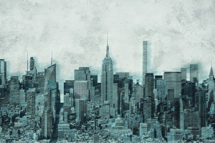 Papier peint  Panorama de la ville sur fond de béton