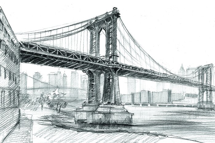 Papier peint  Dessin du pont Manhattan à New York