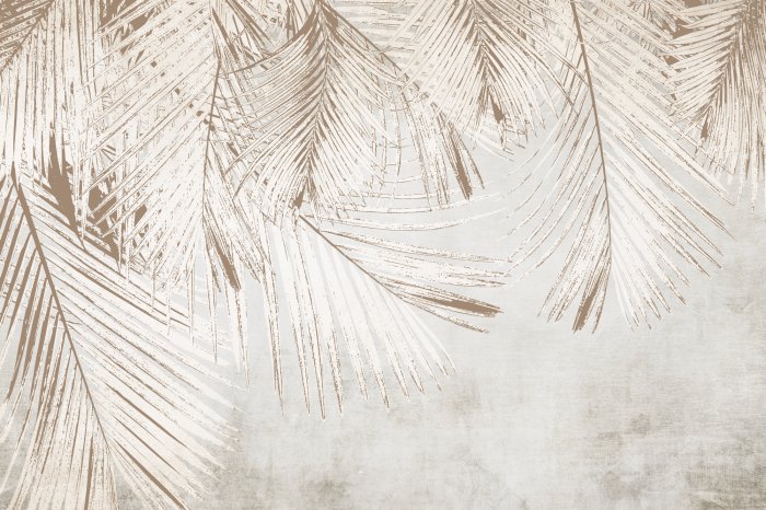 Papier peint  Feuilles de palmier beige sur béton