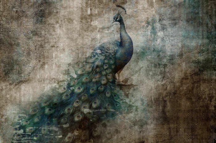 Papier peint  Beau paon abstrait dans le style grunge