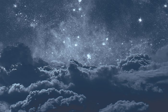 Papier peint  Ciel nocturne avec des nuages et des étoiles