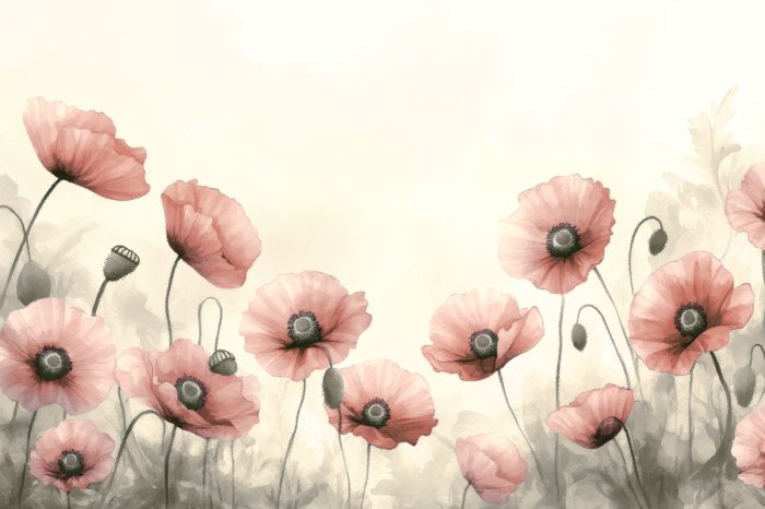 Papier peint  Coquelicots en style aquarelle motif floral délicat