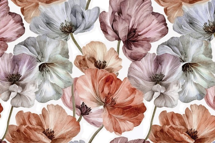 Papier peint  Coquelicots en aquarelle sur fond blanc