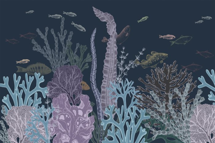 Papier peint  Récif corallien coloré avec poissons en style minimaliste