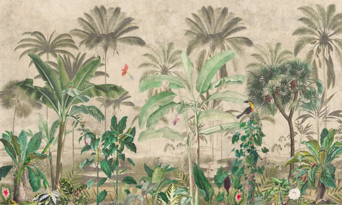 Papier peint  Oiseaux parmi les plantes tropicales dans une forêt exotique