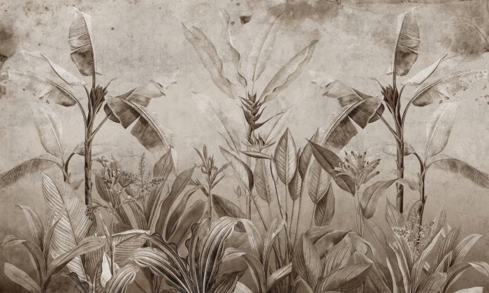Papier peint  Motif vintage avec végétation exotique de la jungle