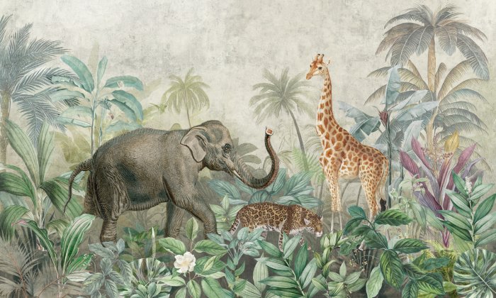 Papier peint  Animaux sauvages parmi la végétation tropicale luxuriante